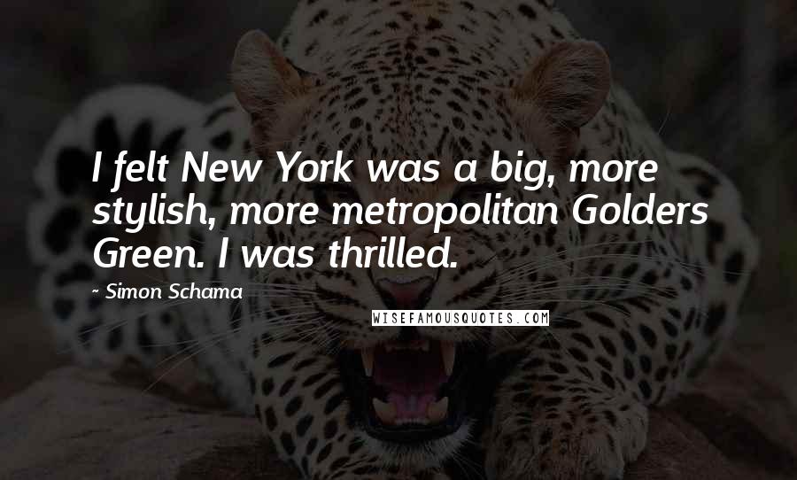 Simon Schama Quotes: I felt New York was a big, more stylish, more metropolitan Golders Green. I was thrilled.