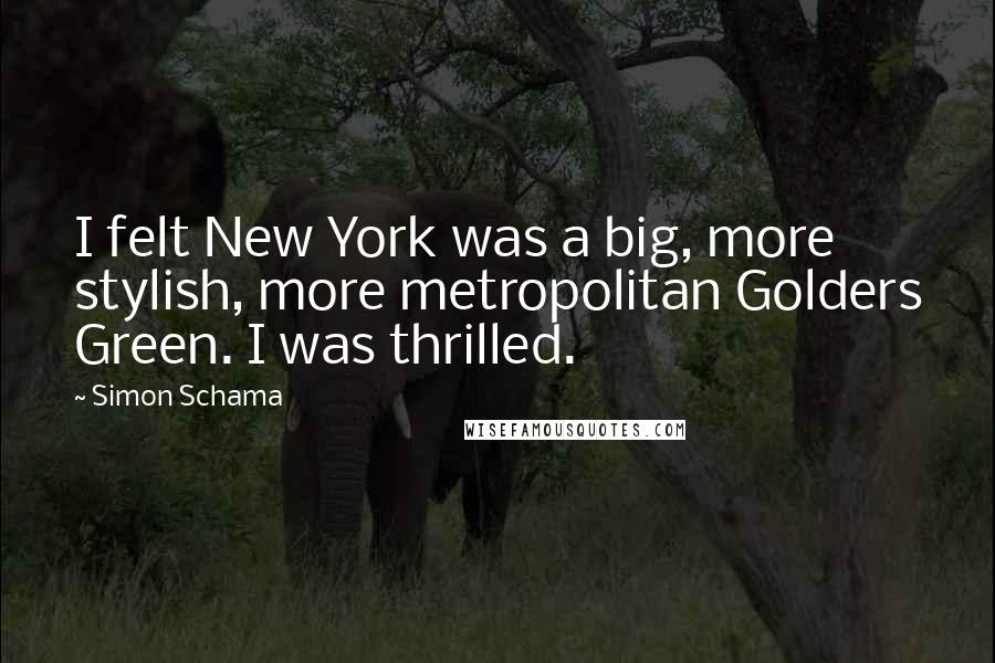 Simon Schama Quotes: I felt New York was a big, more stylish, more metropolitan Golders Green. I was thrilled.