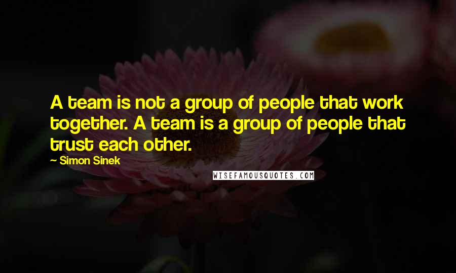 Simon Sinek Quotes: A team is not a group of people that work together. A team is a group of people that trust each other.