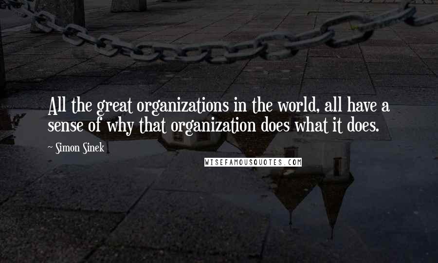 Simon Sinek Quotes: All the great organizations in the world, all have a sense of why that organization does what it does.