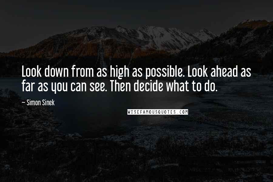 Simon Sinek Quotes: Look down from as high as possible. Look ahead as far as you can see. Then decide what to do.