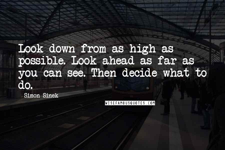 Simon Sinek Quotes: Look down from as high as possible. Look ahead as far as you can see. Then decide what to do.