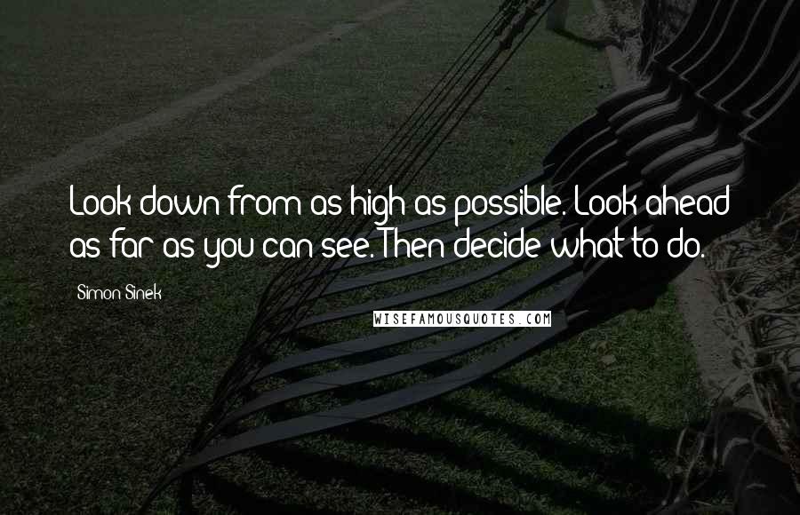 Simon Sinek Quotes: Look down from as high as possible. Look ahead as far as you can see. Then decide what to do.