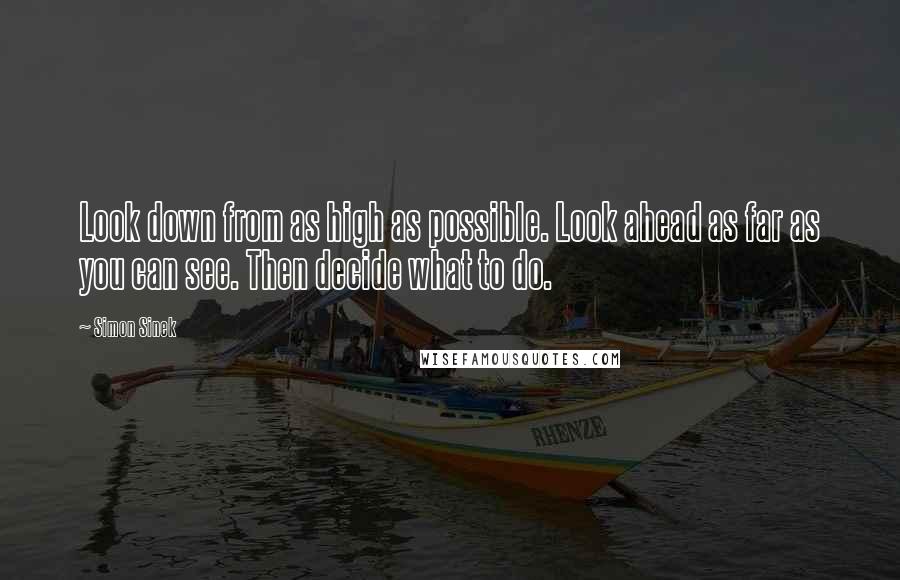 Simon Sinek Quotes: Look down from as high as possible. Look ahead as far as you can see. Then decide what to do.