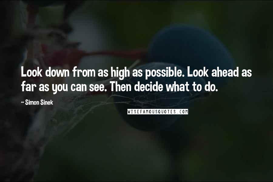 Simon Sinek Quotes: Look down from as high as possible. Look ahead as far as you can see. Then decide what to do.