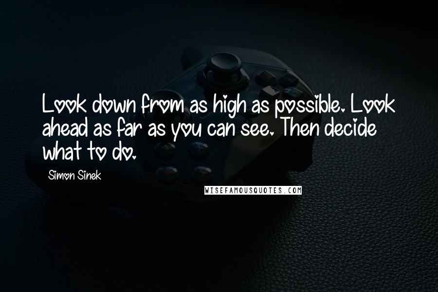 Simon Sinek Quotes: Look down from as high as possible. Look ahead as far as you can see. Then decide what to do.