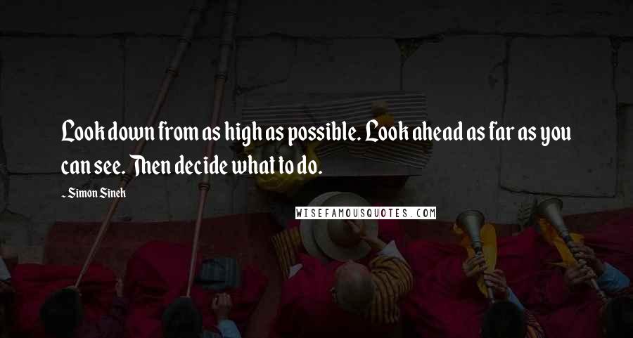 Simon Sinek Quotes: Look down from as high as possible. Look ahead as far as you can see. Then decide what to do.
