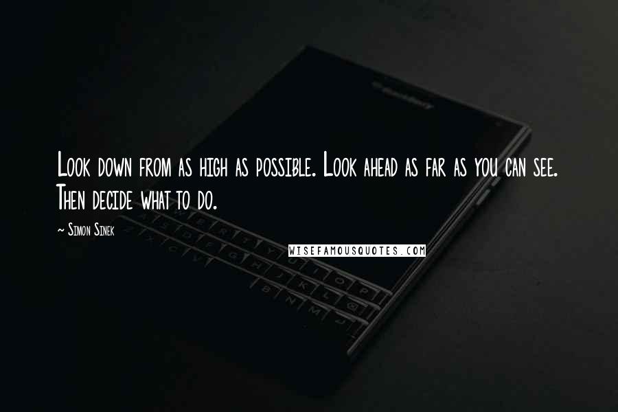 Simon Sinek Quotes: Look down from as high as possible. Look ahead as far as you can see. Then decide what to do.