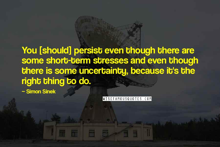 Simon Sinek Quotes: You [should] persist even though there are some short-term stresses and even though there is some uncertainty, because it's the right thing to do.