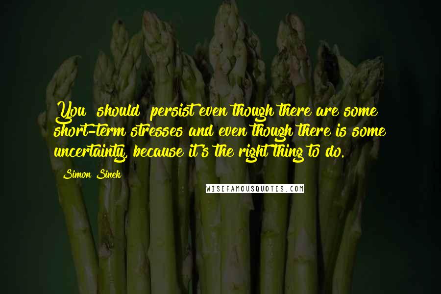 Simon Sinek Quotes: You [should] persist even though there are some short-term stresses and even though there is some uncertainty, because it's the right thing to do.