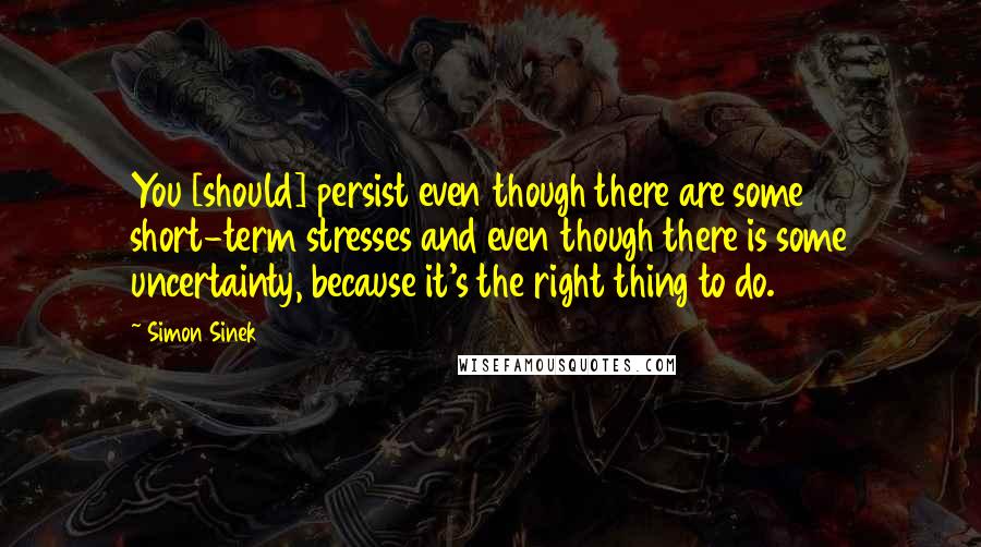 Simon Sinek Quotes: You [should] persist even though there are some short-term stresses and even though there is some uncertainty, because it's the right thing to do.