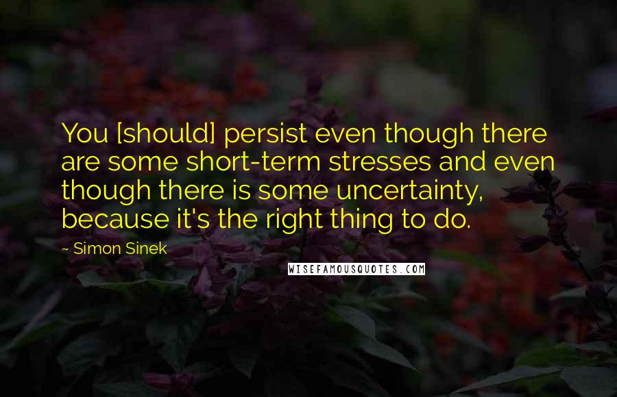 Simon Sinek Quotes: You [should] persist even though there are some short-term stresses and even though there is some uncertainty, because it's the right thing to do.