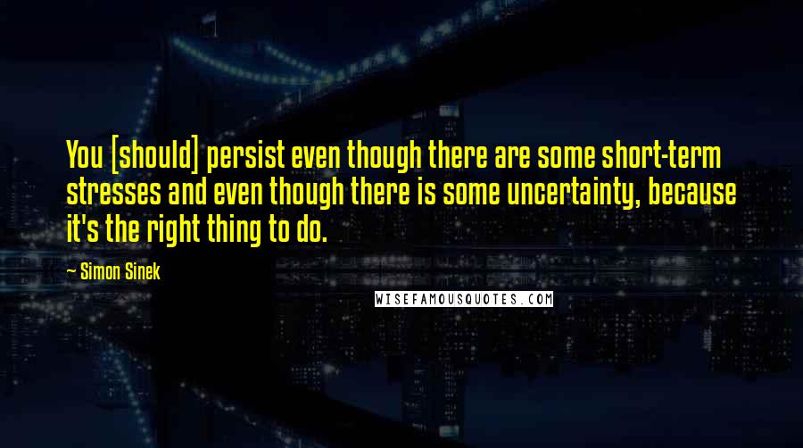 Simon Sinek Quotes: You [should] persist even though there are some short-term stresses and even though there is some uncertainty, because it's the right thing to do.