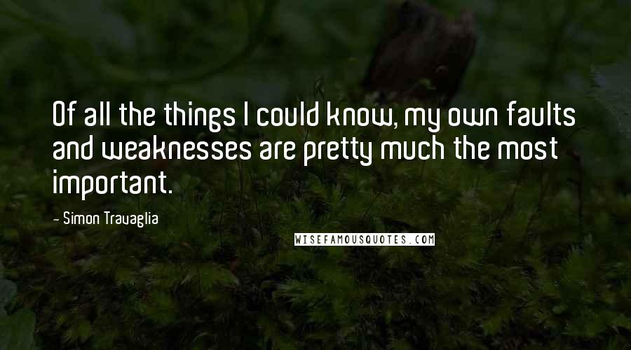 Simon Travaglia Quotes: Of all the things I could know, my own faults and weaknesses are pretty much the most important.
