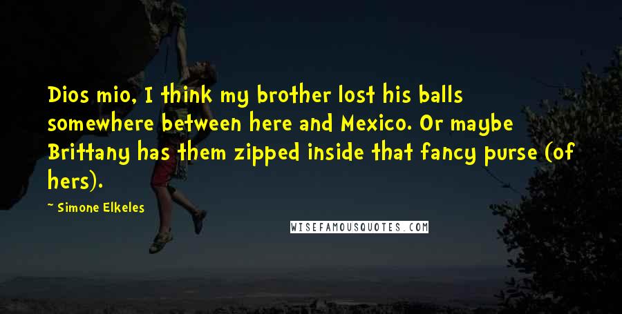 Simone Elkeles Quotes: Dios mio, I think my brother lost his balls somewhere between here and Mexico. Or maybe Brittany has them zipped inside that fancy purse (of hers).