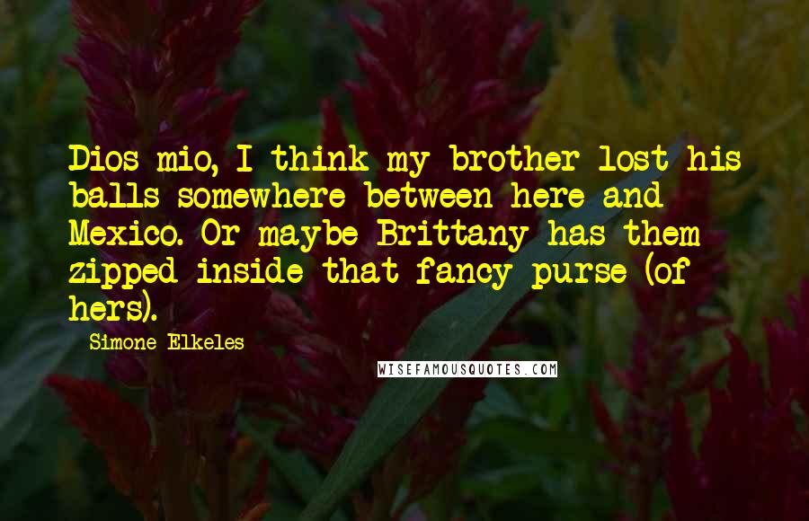 Simone Elkeles Quotes: Dios mio, I think my brother lost his balls somewhere between here and Mexico. Or maybe Brittany has them zipped inside that fancy purse (of hers).