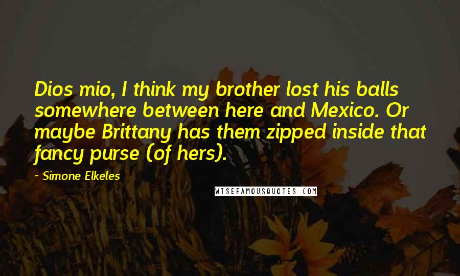 Simone Elkeles Quotes: Dios mio, I think my brother lost his balls somewhere between here and Mexico. Or maybe Brittany has them zipped inside that fancy purse (of hers).