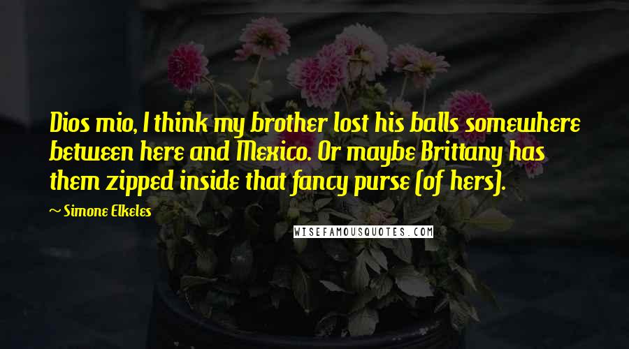 Simone Elkeles Quotes: Dios mio, I think my brother lost his balls somewhere between here and Mexico. Or maybe Brittany has them zipped inside that fancy purse (of hers).