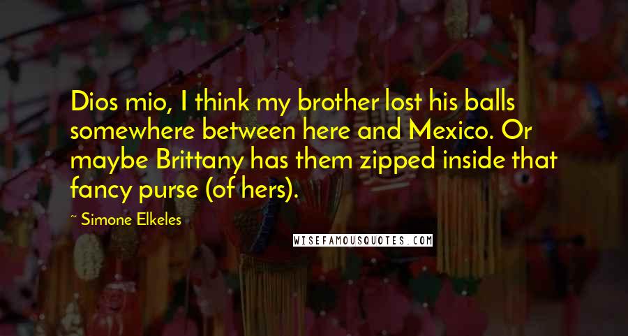 Simone Elkeles Quotes: Dios mio, I think my brother lost his balls somewhere between here and Mexico. Or maybe Brittany has them zipped inside that fancy purse (of hers).