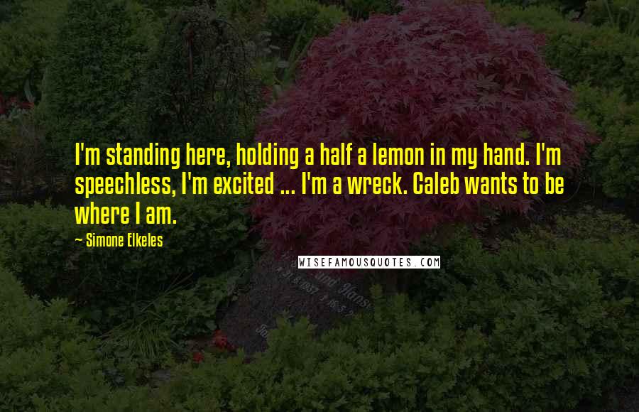 Simone Elkeles Quotes: I'm standing here, holding a half a lemon in my hand. I'm speechless, I'm excited ... I'm a wreck. Caleb wants to be where I am.
