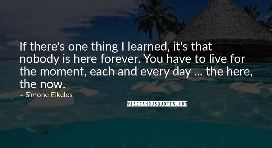 Simone Elkeles Quotes: If there's one thing I learned, it's that nobody is here forever. You have to live for the moment, each and every day ... the here, the now.