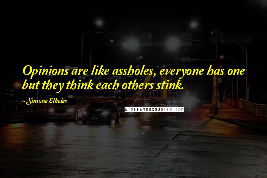 Simone Elkeles Quotes: Opinions are like assholes, everyone has one but they think each others stink.