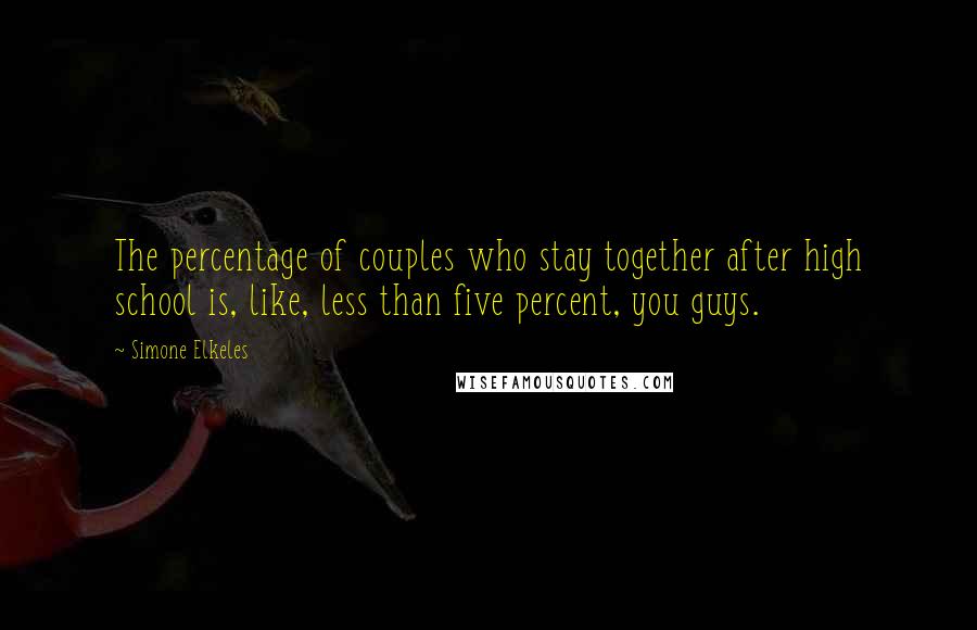 Simone Elkeles Quotes: The percentage of couples who stay together after high school is, like, less than five percent, you guys.