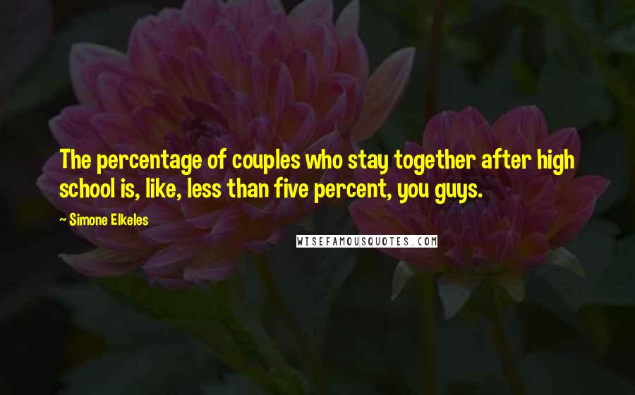 Simone Elkeles Quotes: The percentage of couples who stay together after high school is, like, less than five percent, you guys.