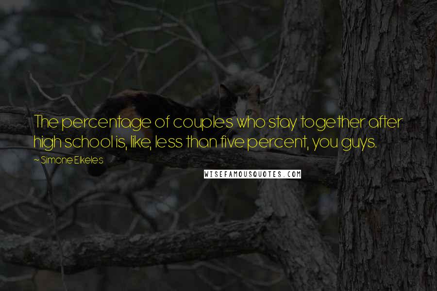 Simone Elkeles Quotes: The percentage of couples who stay together after high school is, like, less than five percent, you guys.