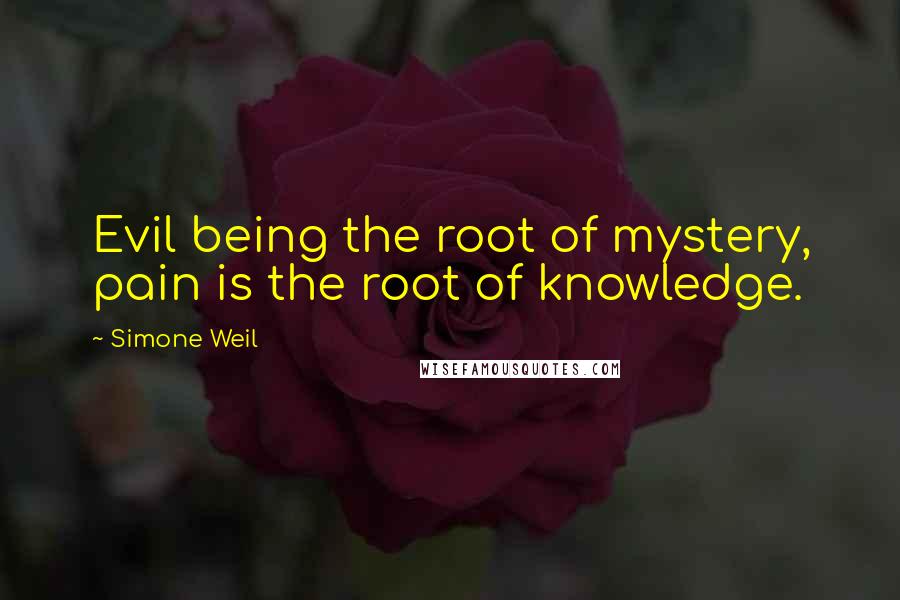 Simone Weil Quotes: Evil being the root of mystery, pain is the root of knowledge.