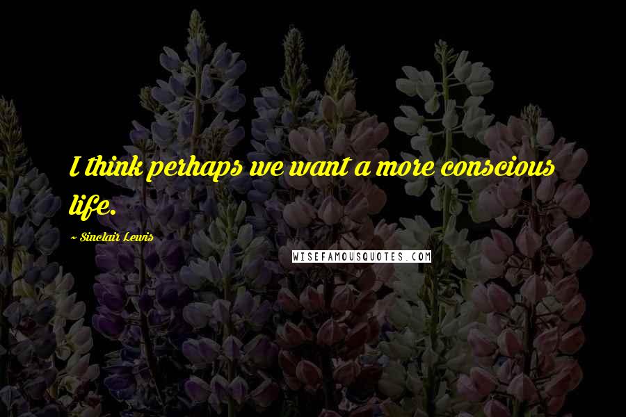 Sinclair Lewis Quotes: I think perhaps we want a more conscious life.