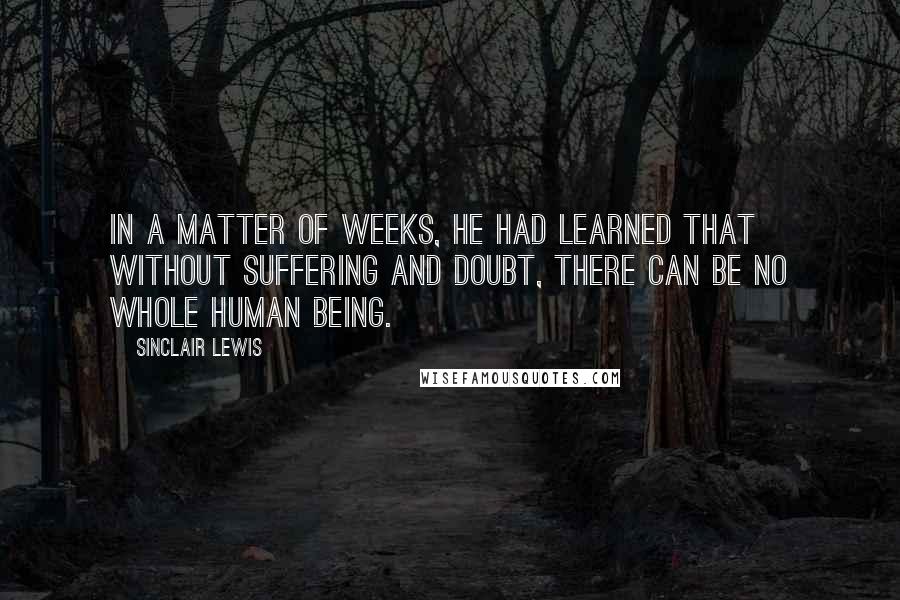 Sinclair Lewis Quotes: In a matter of weeks, he had learned that without suffering and doubt, there can be no whole human being.