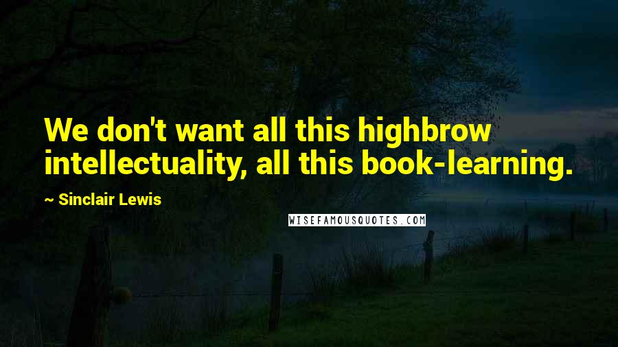 Sinclair Lewis Quotes: We don't want all this highbrow intellectuality, all this book-learning.