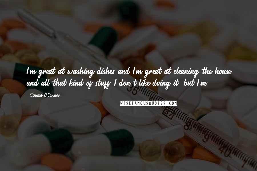 Sinead O'Connor Quotes: I'm great at washing dishes and I'm great at cleaning the house and all that kind of stuff. I don't like doing it, but I'm ...