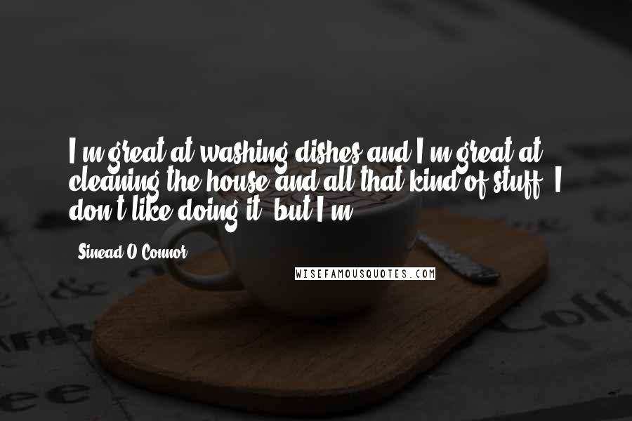 Sinead O'Connor Quotes: I'm great at washing dishes and I'm great at cleaning the house and all that kind of stuff. I don't like doing it, but I'm ...