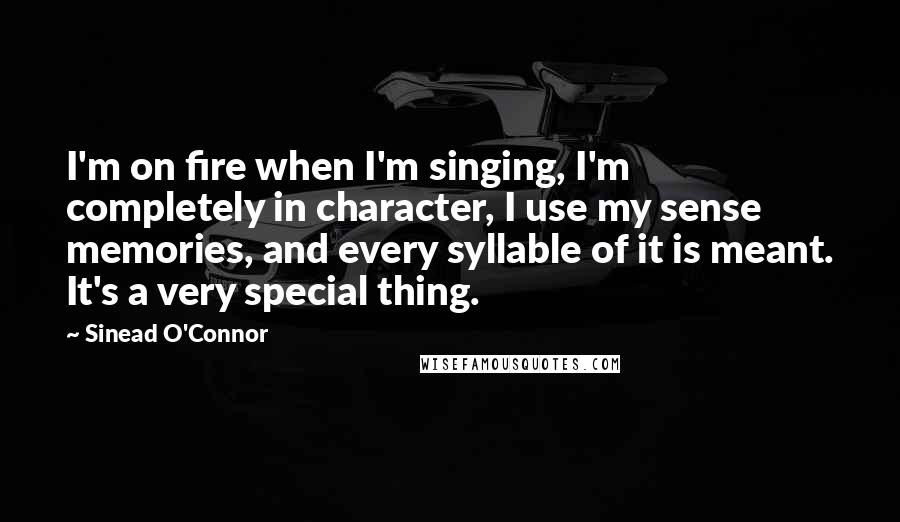 Sinead O'Connor Quotes: I'm on fire when I'm singing, I'm completely in character, I use my sense memories, and every syllable of it is meant. It's a very special thing.