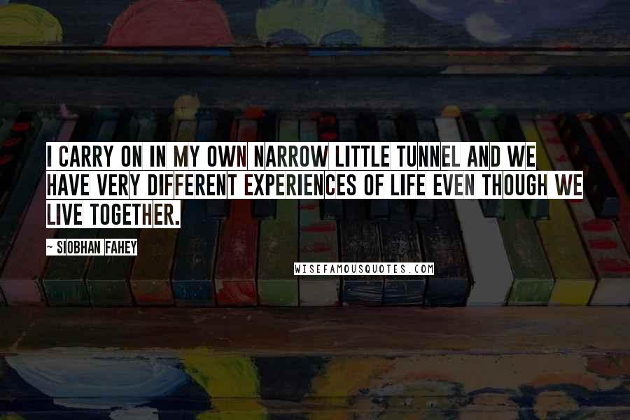 Siobhan Fahey Quotes: I carry on in my own narrow little tunnel and we have very different experiences of life even though we live together.