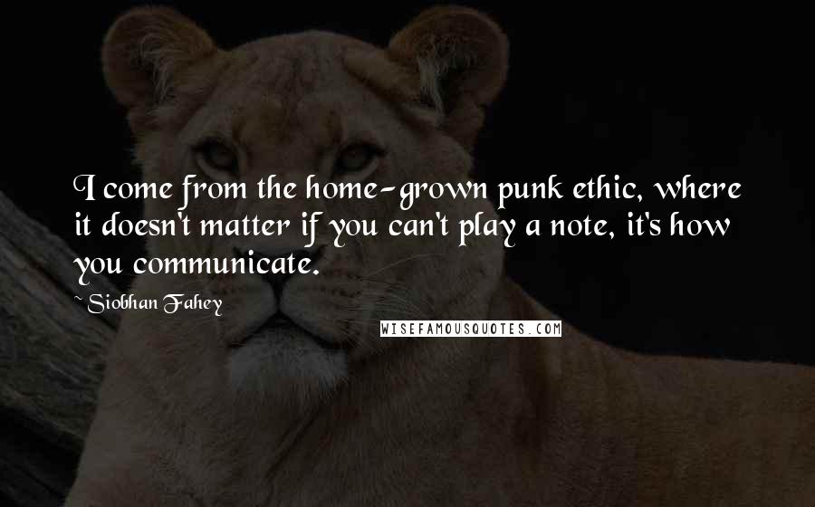 Siobhan Fahey Quotes: I come from the home-grown punk ethic, where it doesn't matter if you can't play a note, it's how you communicate.