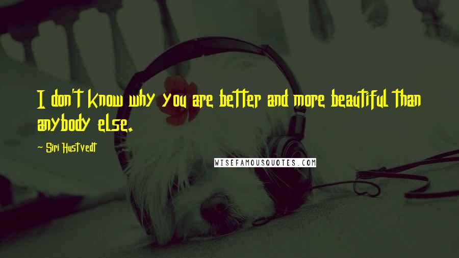 Siri Hustvedt Quotes: I don't know why you are better and more beautiful than anybody else.