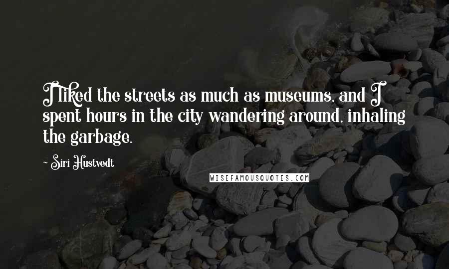 Siri Hustvedt Quotes: I liked the streets as much as museums, and I spent hours in the city wandering around, inhaling the garbage.