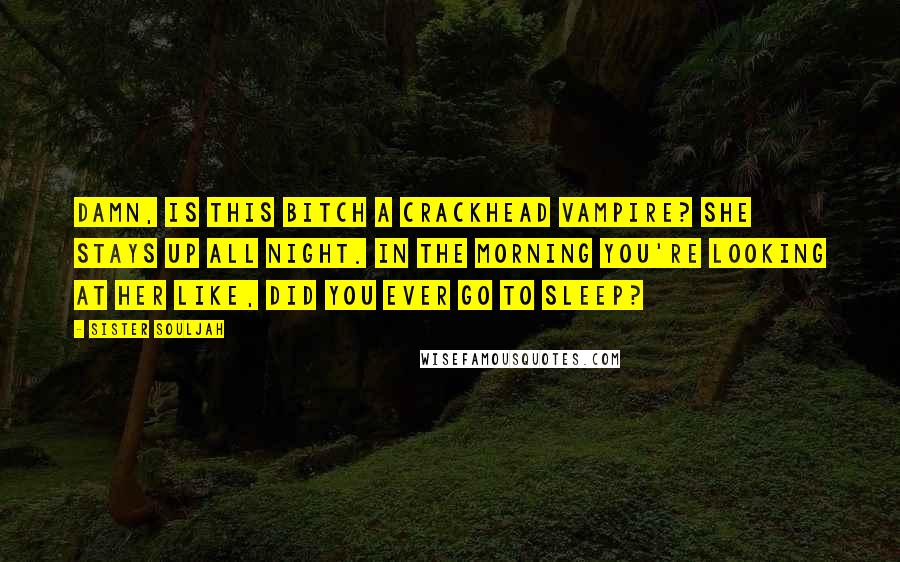 Sister Souljah Quotes: Damn, is this bitch a crackhead vampire? She stays up all night. In the morning you're looking at her like, did you ever go to sleep?