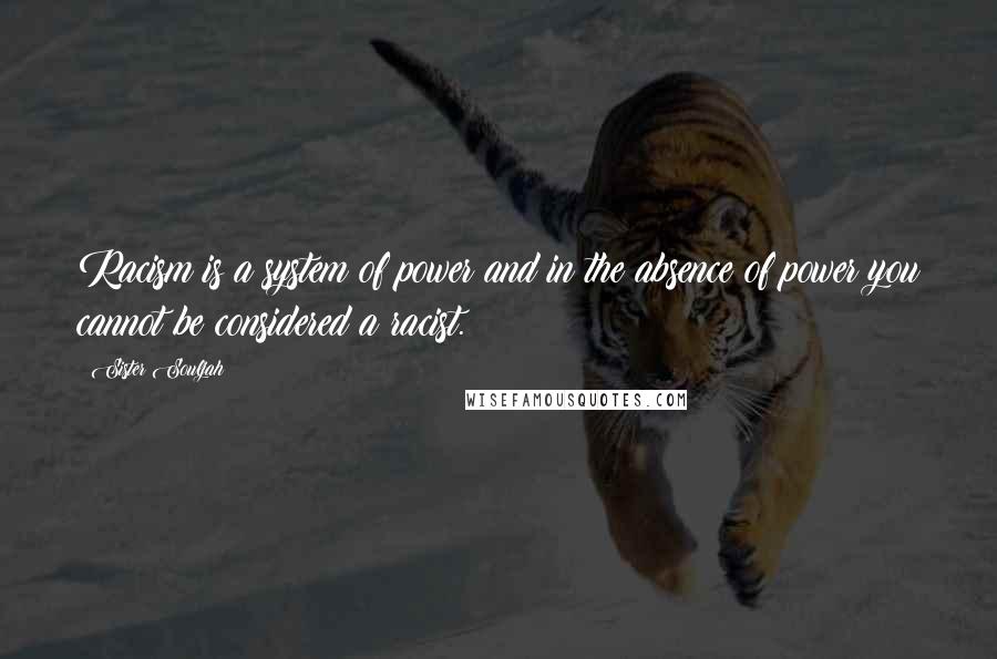 Sister Souljah Quotes: Racism is a system of power and in the absence of power you cannot be considered a racist.