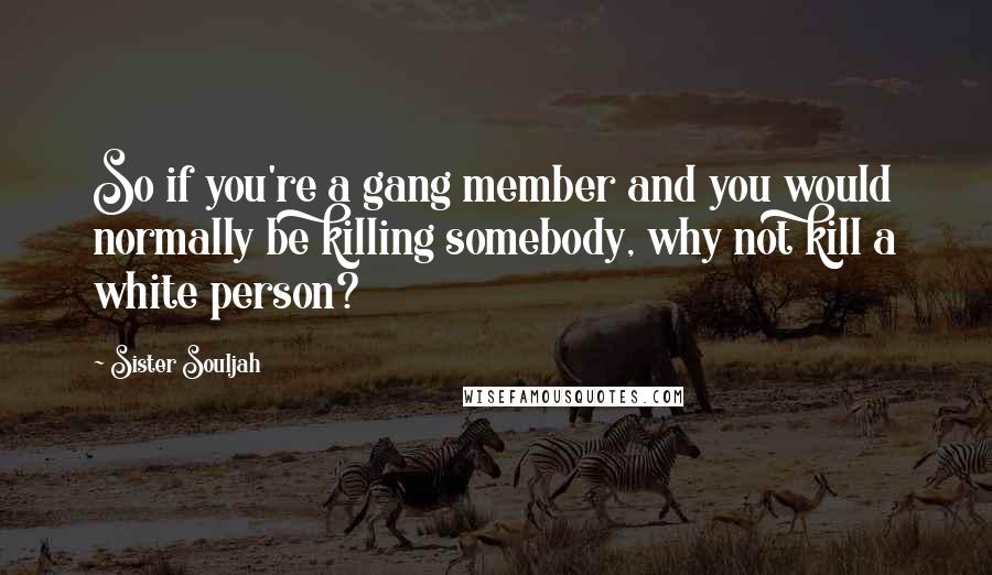 Sister Souljah Quotes: So if you're a gang member and you would normally be killing somebody, why not kill a white person?