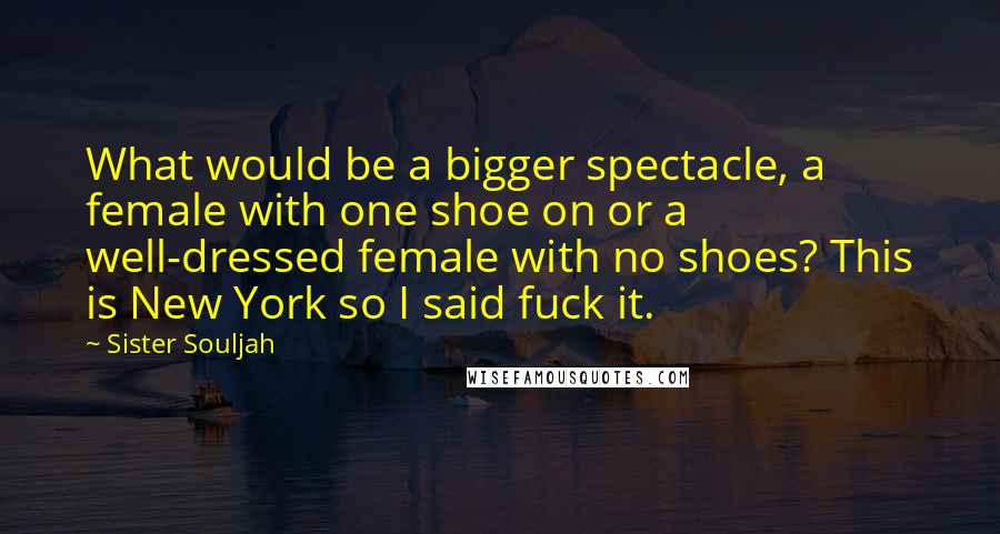 Sister Souljah Quotes: What would be a bigger spectacle, a female with one shoe on or a well-dressed female with no shoes? This is New York so I said fuck it.