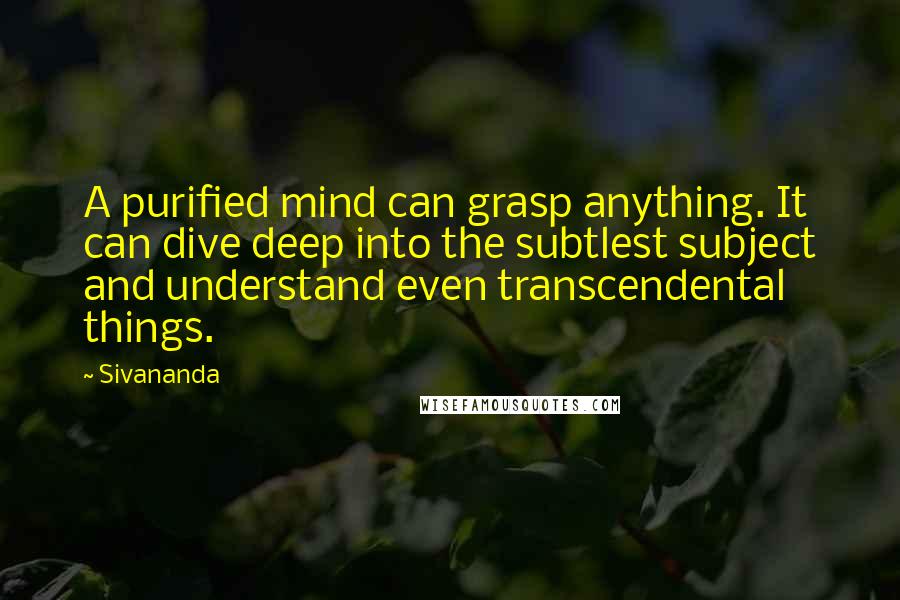 Sivananda Quotes: A purified mind can grasp anything. It can dive deep into the subtlest subject and understand even transcendental things.