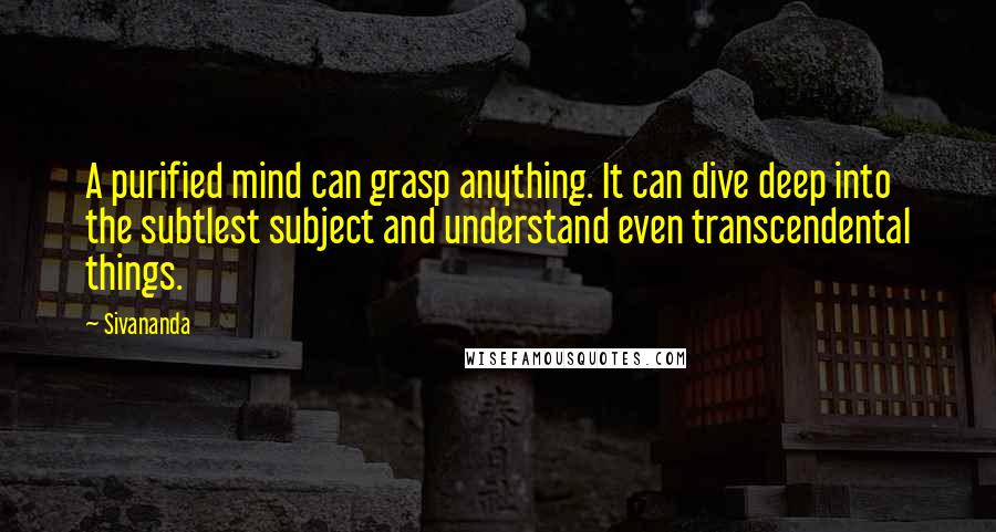 Sivananda Quotes: A purified mind can grasp anything. It can dive deep into the subtlest subject and understand even transcendental things.