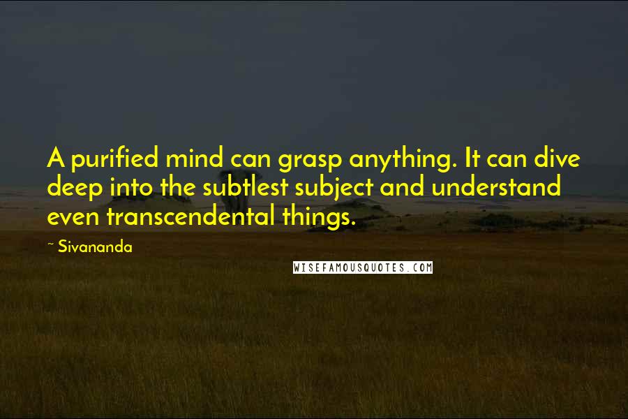 Sivananda Quotes: A purified mind can grasp anything. It can dive deep into the subtlest subject and understand even transcendental things.