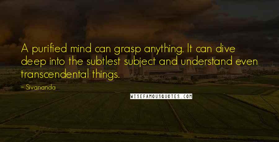 Sivananda Quotes: A purified mind can grasp anything. It can dive deep into the subtlest subject and understand even transcendental things.