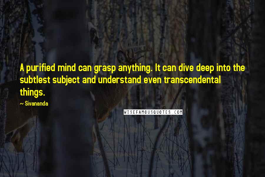 Sivananda Quotes: A purified mind can grasp anything. It can dive deep into the subtlest subject and understand even transcendental things.
