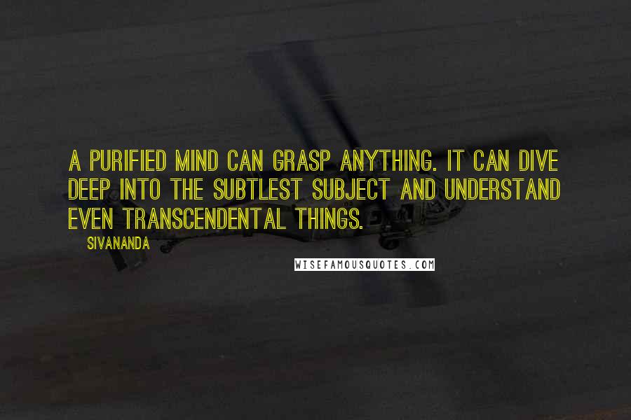 Sivananda Quotes: A purified mind can grasp anything. It can dive deep into the subtlest subject and understand even transcendental things.